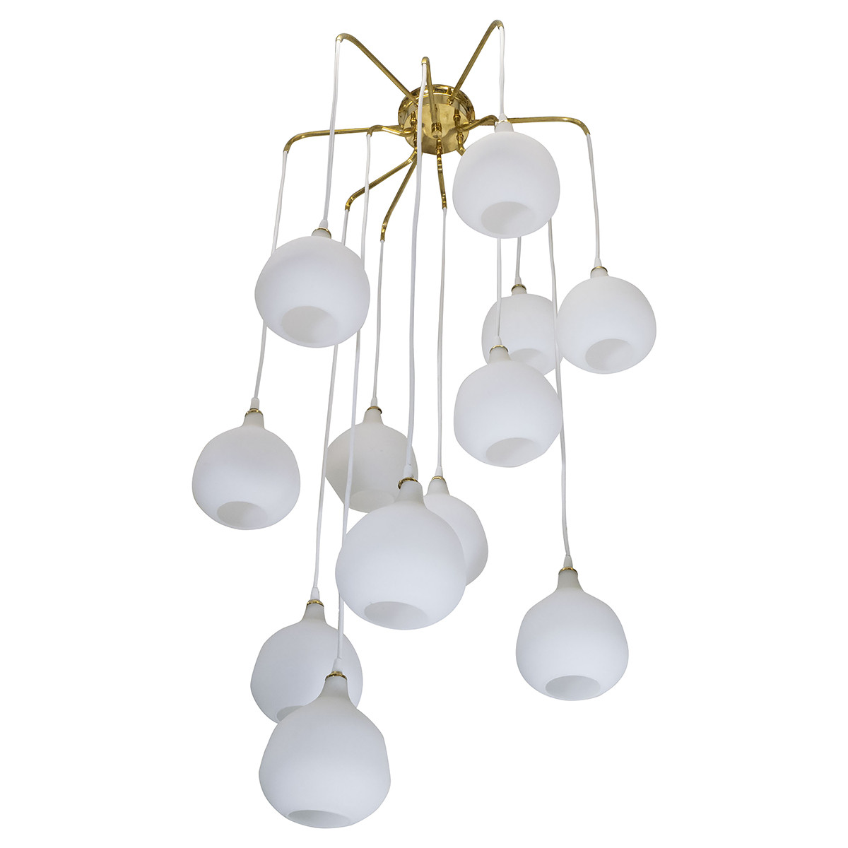 Brass suspended glass shade chandelier